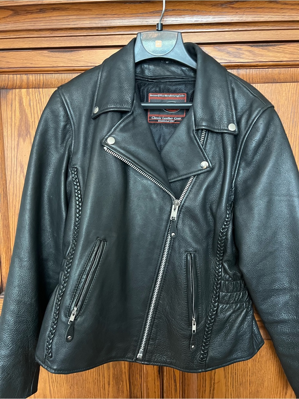 First Classics Black Leather Motorcycle Jacket XL, zip out liner